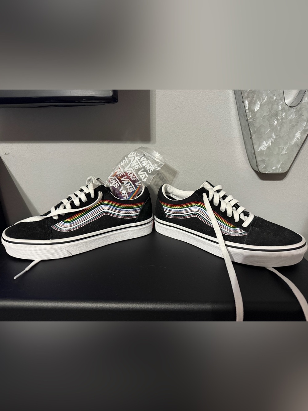 NWOB Vans Skate Old Skool Pride Sneakers Black Rainbow Women's size 6